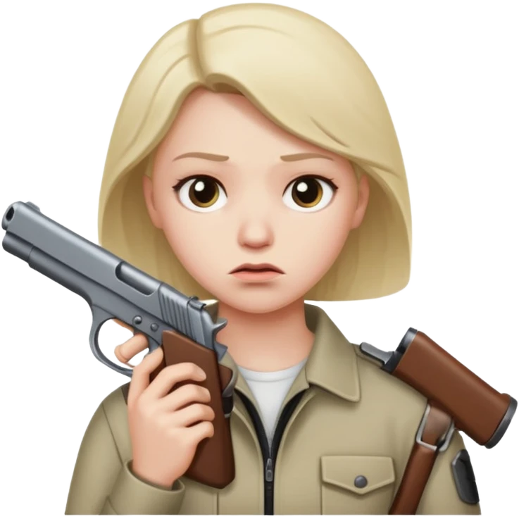 A person with a gun that looks wooried emoji