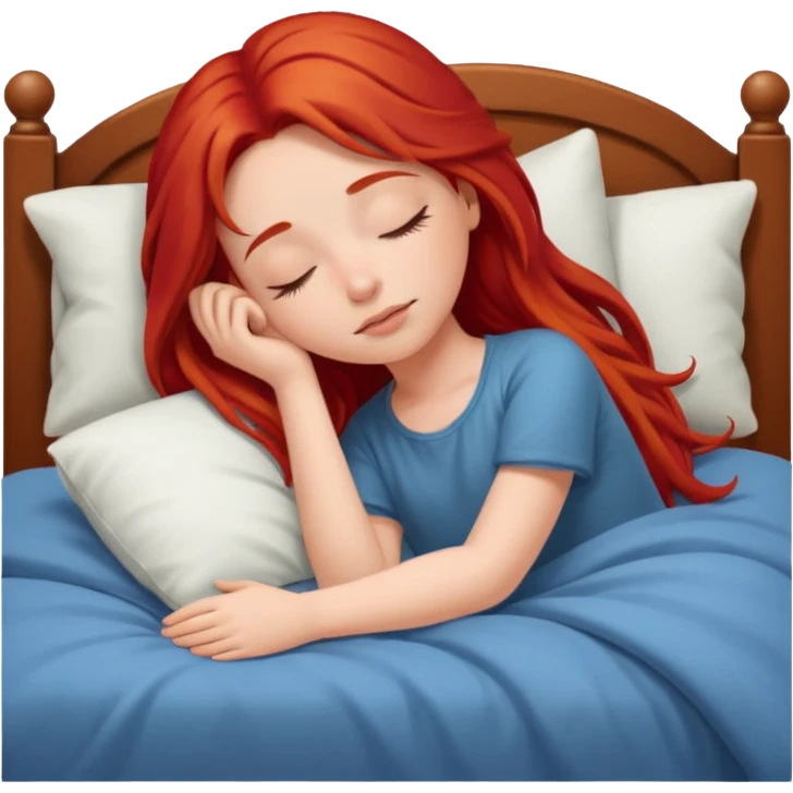 Red long hair girl sleeping in bed alone emoji