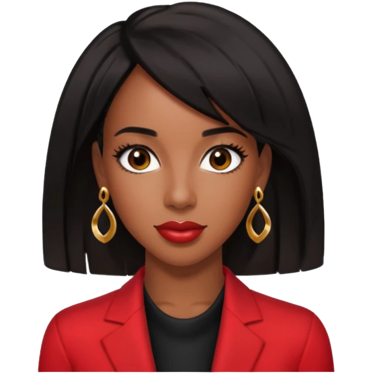 Kelly Rowland brown eyes, black hair, red outfit with earrings emoji
