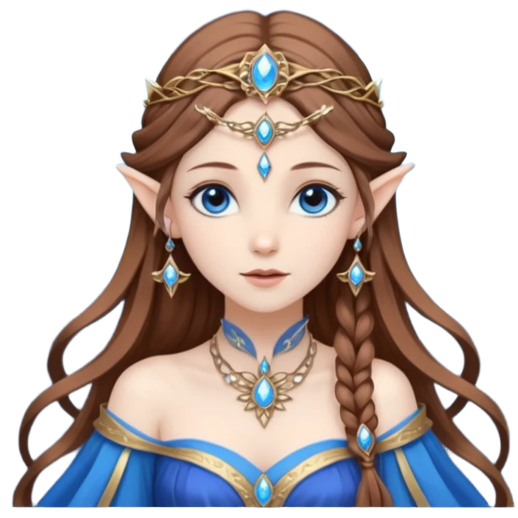 Hyper realistic cosmos elf mage fairy queen pale skin brown hair and blue-eyes emoji
