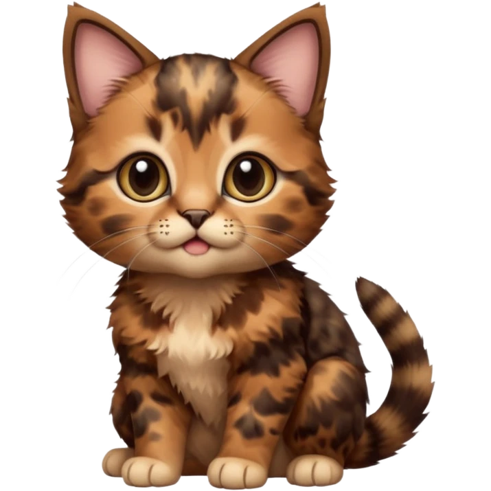 A high-resolution photo-realistic digital illustration of a brown tortoiseshell kitten, chest upward emoji