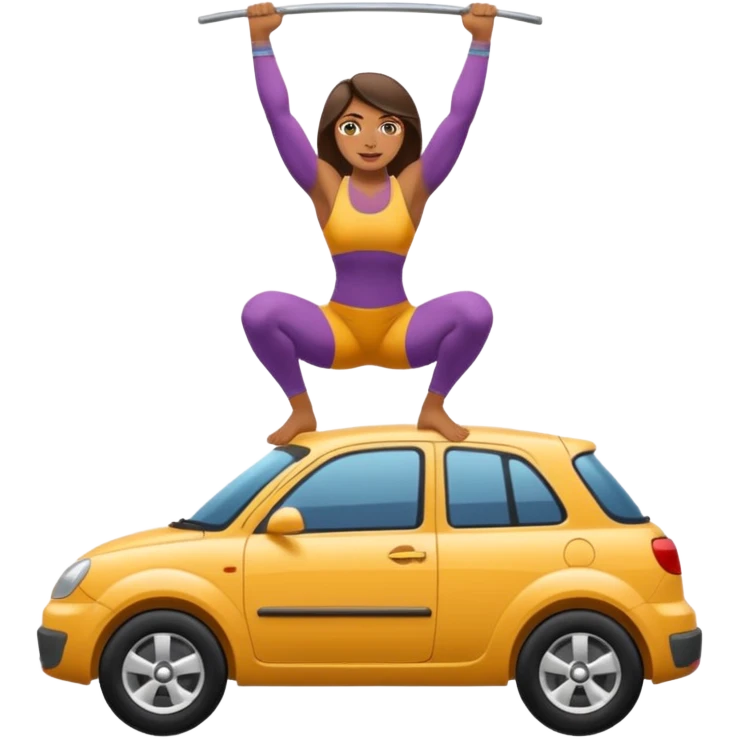 Barefoot woman lifting up a car with her hands emoji
