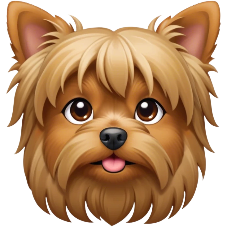 Cinematic Cute Yawning Yorkshire Terrier Portrait Emoji, Head tilted with a playful, drowsy expression and droopy, adorable eyes, featuring a soft, well-groomed fur in rich hues, simplified yet irresistibly endearing, highly detailed, glowing with a warm, cozy radiance, high shine, exuding a relaxed yet spunky charm, styled with a gentle, soft glowing outline, capturing the essence of a Yorkshire Terrier mid-yawn that seems as if it could cuddle right off the screen! emoji