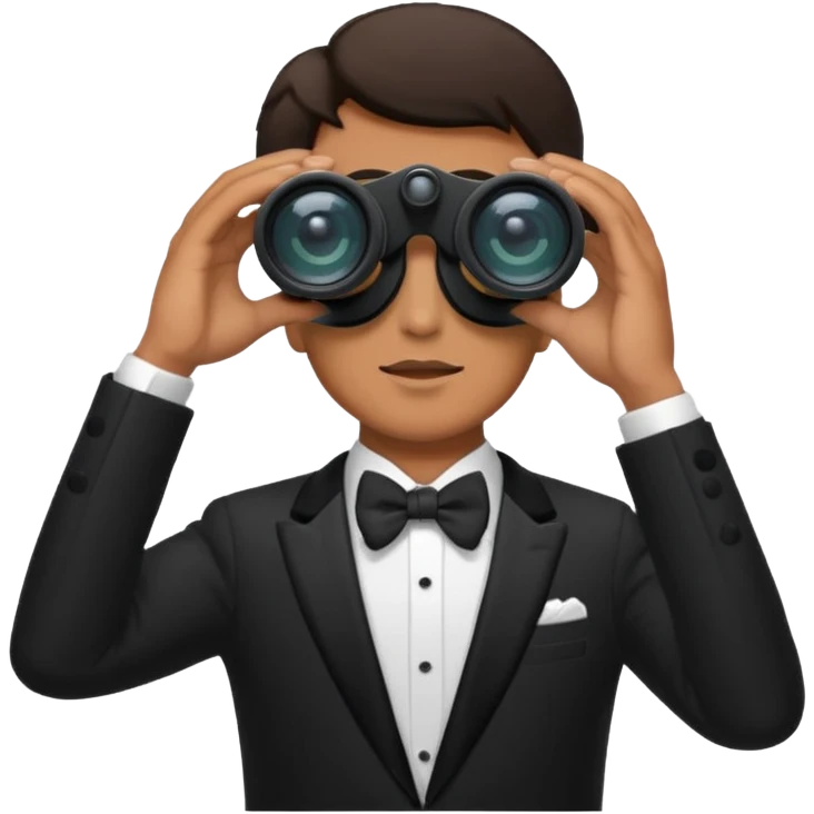 a man in a tuxedo looks through binoculars emoji