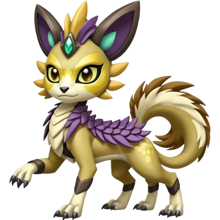 Colorful masked armored leathery scaly furry Futuristic Meloetta-Manectric-Solgaleo-Raikou-Pokémon-Digimon-Fakémon-fusion-hybrid-creature emoji