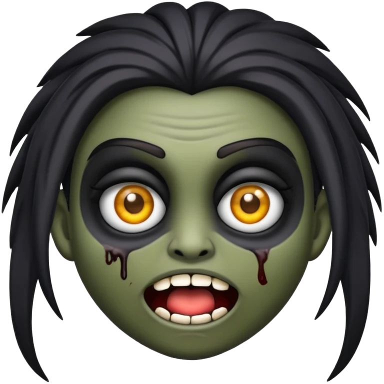 faça um emoji com uma garota de cabelo preto, pálida, com sobrancelhas claras, olhos pretos e estilo zumbi emoji