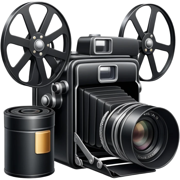 Vintage film camera with a traditional roll of 35mm film next to it emoji