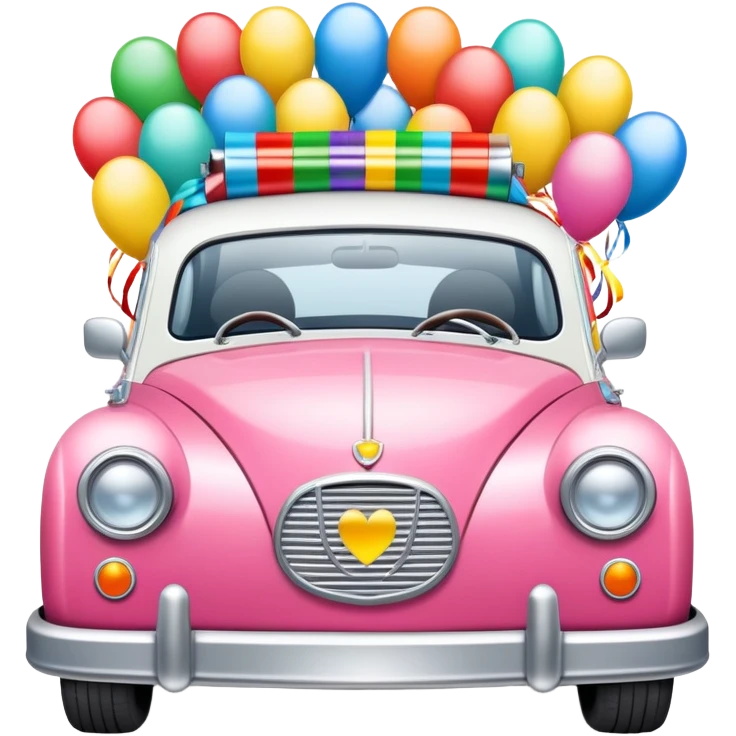 Just married car with cans and ribbons emoji