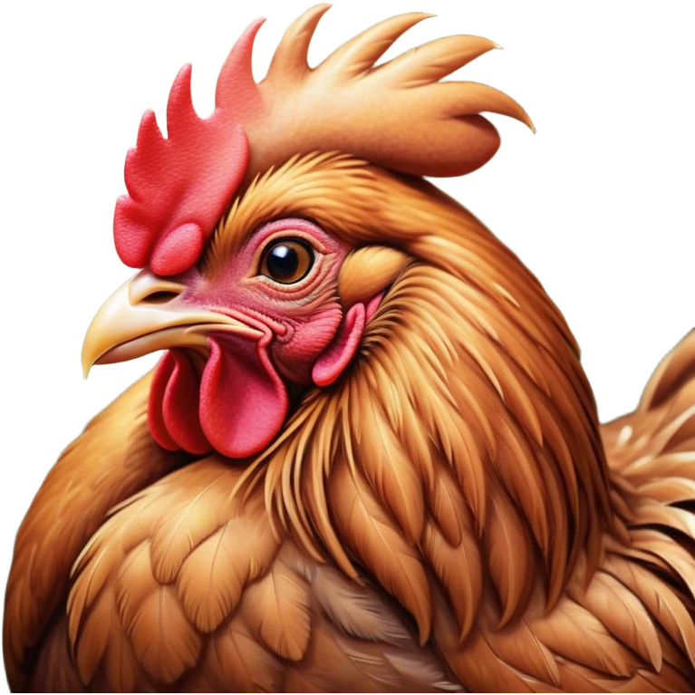 Meme-Worthy Cute Sleeping Brown Rooster Portrait Emoji, Head resting peacefully with a contented smile, showcasing a robust build and a luxuriously soft brown plumage, eyes shut in a serene, restful nap, Simplified yet hilariously adorable features, highly detailed, glowing with a soft, drowsy light, high shine, relaxed and utterly lovable, stylized with an air of playful laziness, bright and heartwarming, soft glowing outline, capturing the essence of a comically sleepy rooster, so meme-worthy it feels like it could instantly become the next viral sensation of adorable slumber! emoji