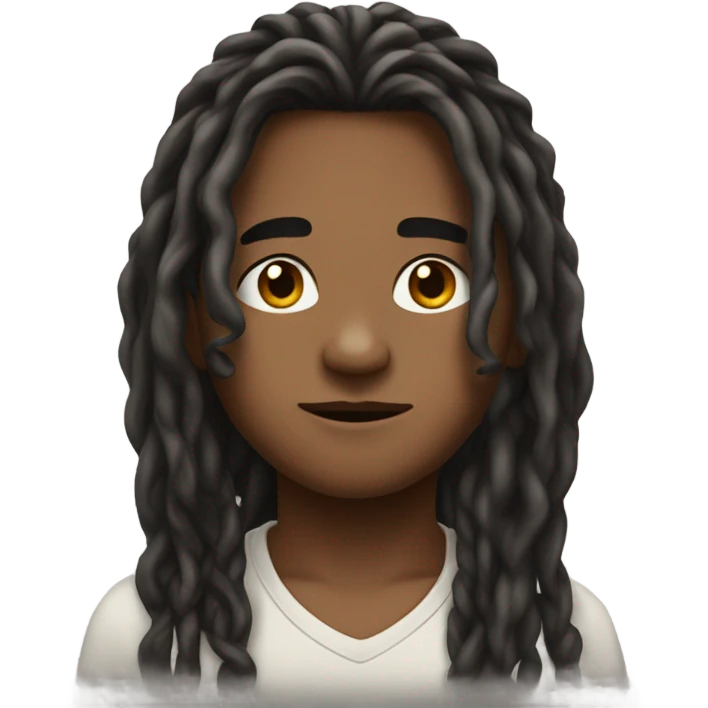 portrait of a boy looking with longs locs emoji