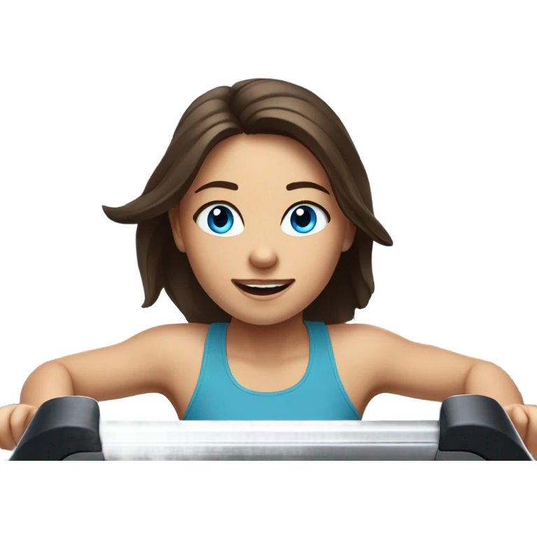 Realistic brunette girl with bright blue eyes running on treadmill  emoji