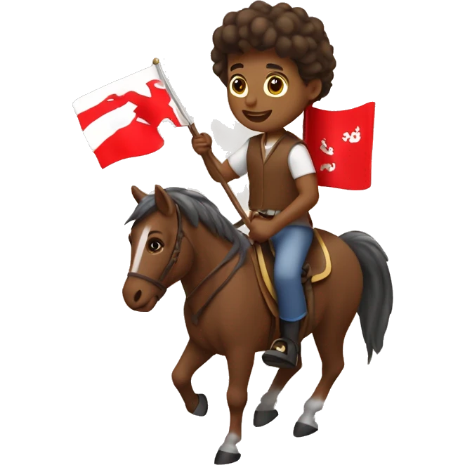 brown boy riding a horse waving a 🇹🇴 flag emoji