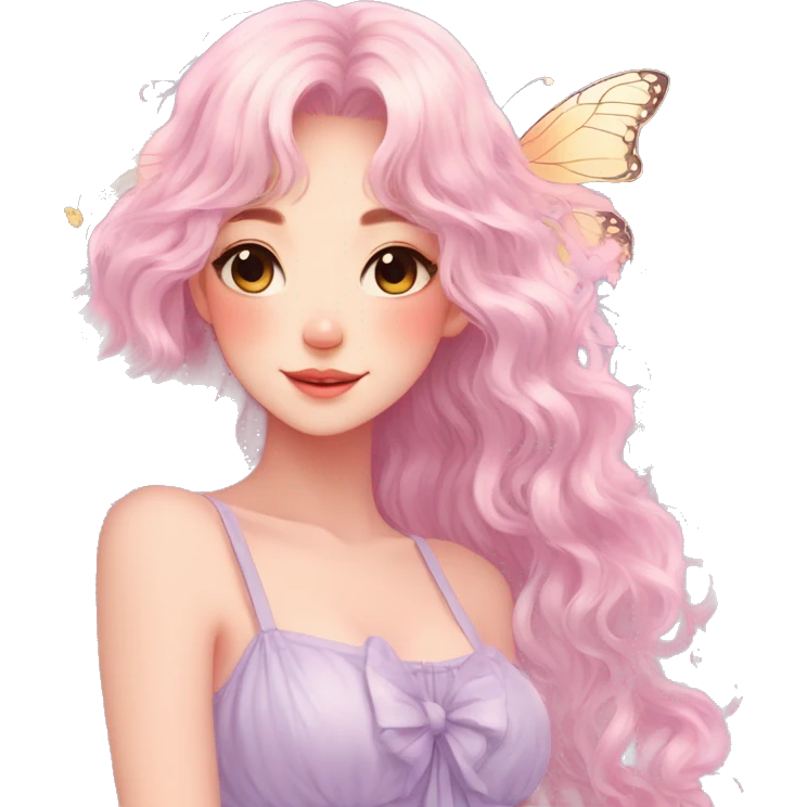 gorgeous anime pastel lady with butterflies and beautiful hair fairycore cottagecore emoji