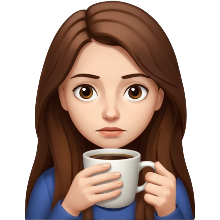 create a woman long hair brown, holding her cup of coffee looking exausted  emoji