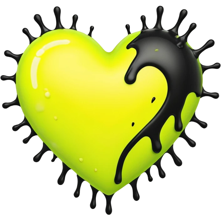 A neon yellow heart with black splashes inside the heart and The text UVP in the heart emoji