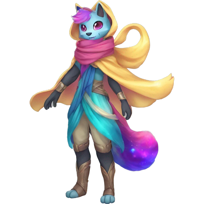 Shiny Colorful Anthro Sona Fakemon Nebula with a scarf Full Body emoji