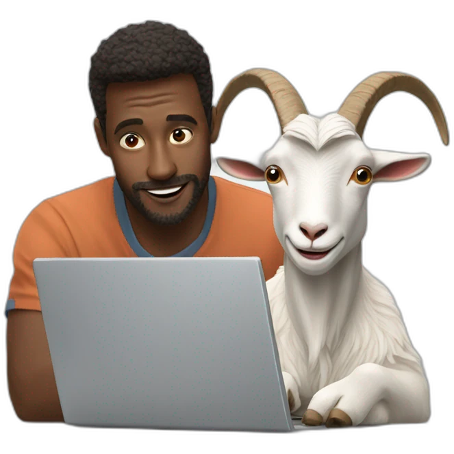 a goat with man behind the laptop emoji