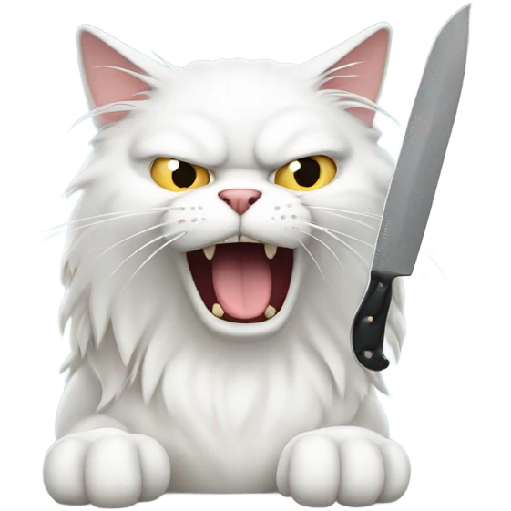 Angry long haired white cat holding knife emoji
