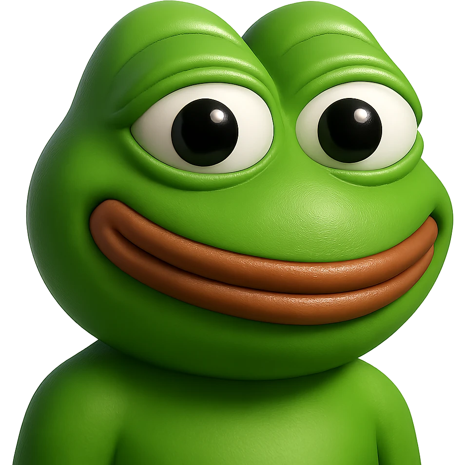 pepe in
- 3d style
- bright green
- smiling
- looking straight at the camera
- good highlights and shadows emoji