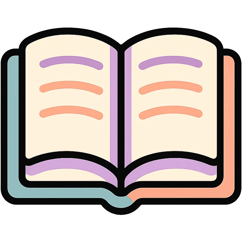 open book, icon-color-outlined style, detailed shadows and highlights, thin clean contours, soft rounded shapes, pastel palette #98B5BC, #B5B3C1, #C9A3C9, #E4C0CA, #F7DCD1, #F7C0AA, modern Japanese pop art and sticker aesthetic, soft lighting, transparent background emoji