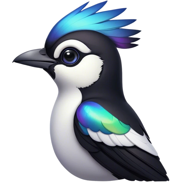 Cinematic Noble Magpie Portrait Emoji, Poised and sleek, with striking, iridescent black and white plumage, a sharp, inquisitive beak, and intense, observant eyes, Simplified yet sharp and sophisticated features, highly detailed, glowing with a soft, urban gleam, high shine, intelligent and graceful, stylized with an air of mischievous charm, focused and alert, soft glowing outline, capturing the essence of a watchful and confident magpie that appears ready to dart out of the screen with effortless authority! emoji