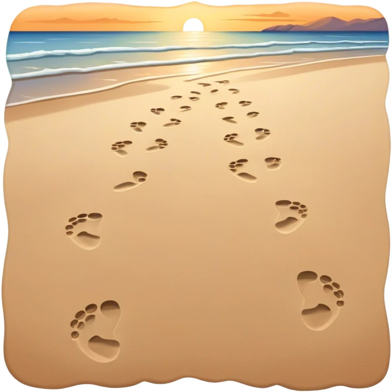 A quiet beach at sunset. Two sets of footprints—one small, the other larger, leading forward. As they continue, the small steps merge into the larger ones, until only one set remains, past and present walking as one. emoji