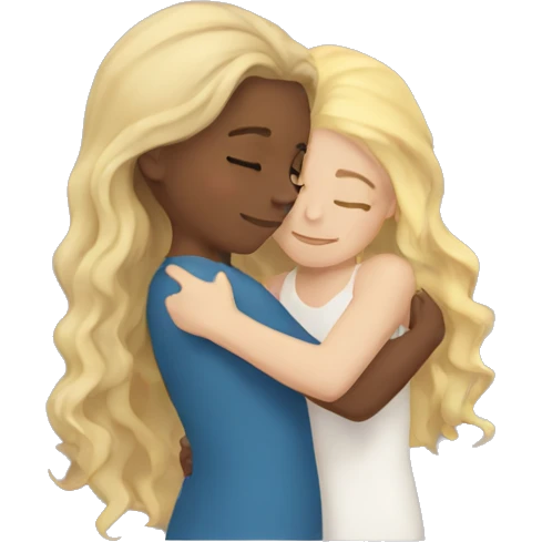 wavy brown hair girl hugging blonde hair girl emoji