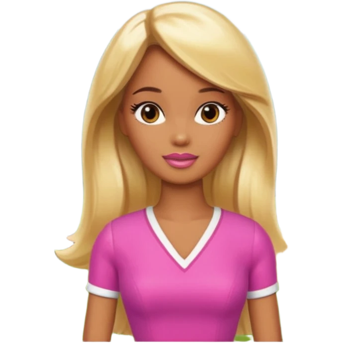 Brown skin blonde hair barbie in front of the woods emoji