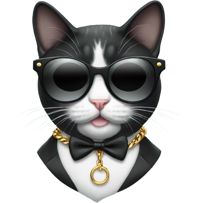 Tuxedo cat with sunglasses and a platinum chain emoji