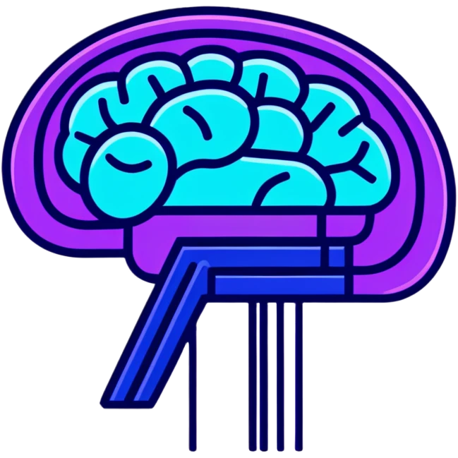brain with neon glow effect, blue neon glow on top left, purple neon glow on bottom right emoji