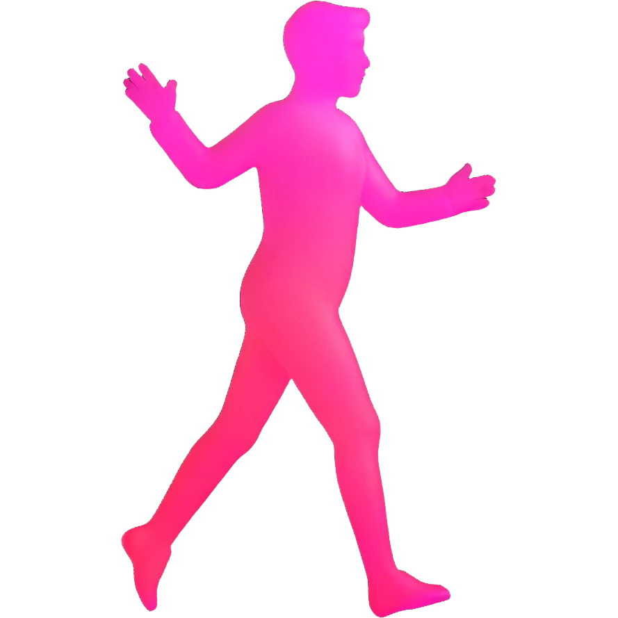 human silhouette, transparent glass with bright pink gradient from #FF335F to #FF99AA, shadows and highlights, minimalistic emoji