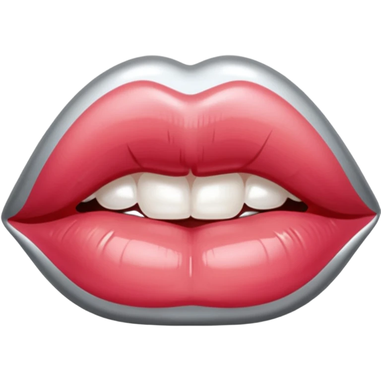 slightly parted lips, silver chrome material, glossy wet shine, seductive aesthetic emoji