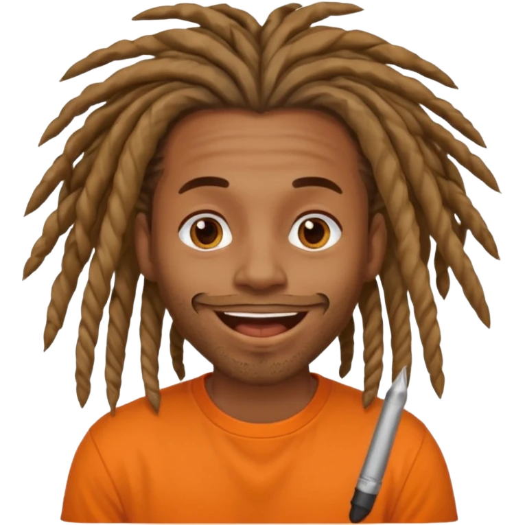 Brownskin man with long dreadlocks orange shirtblunt in mouth emoji