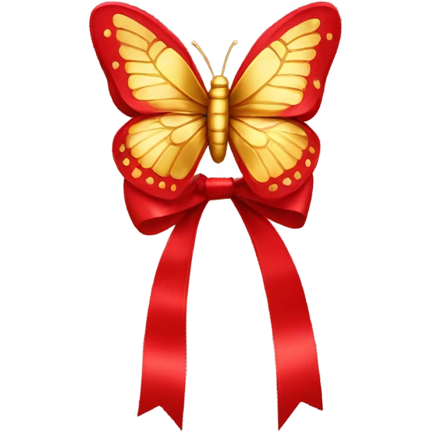 Red bow with gold butterfly  emoji