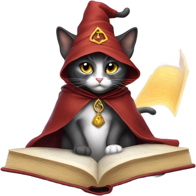 wizard cat reading a book emoji