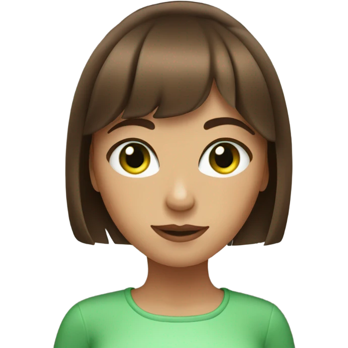 Woman Brown hair with bangs and green Eyes - in a cute pose emoji