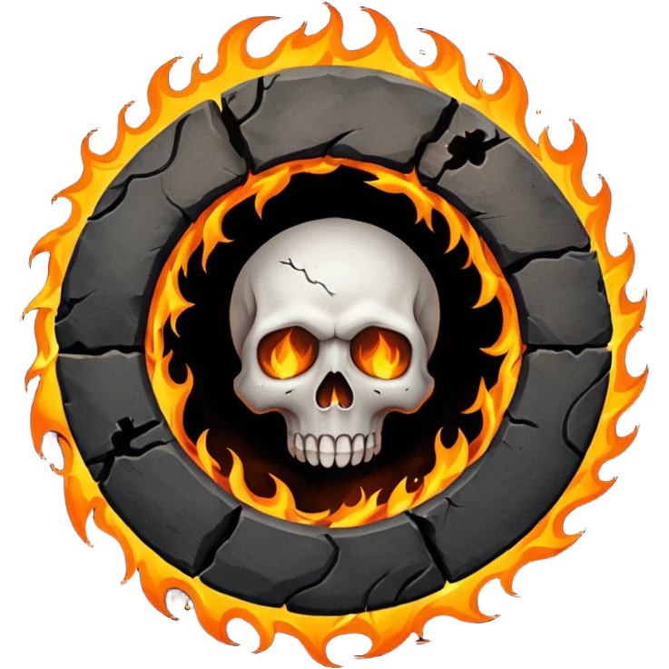 A circular hole (looking top down) with fire and skulls inside, in a dark and gritty style like your bleeding skull art emoji
