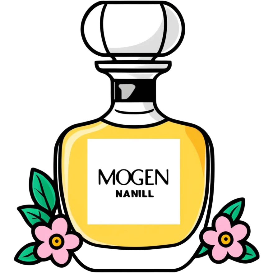 Vintage perfume bottle with flowers and Imogen name emoji