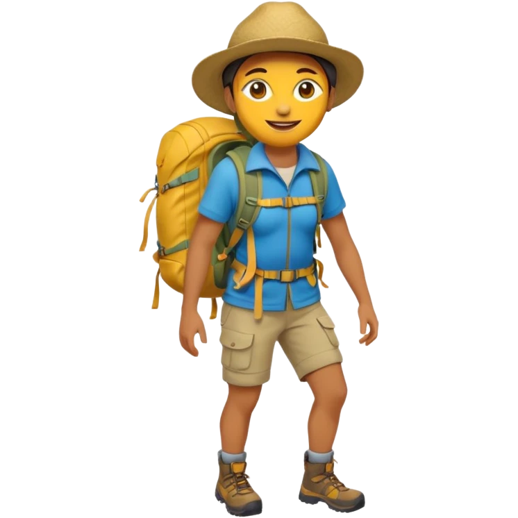 남미 여행에 가는 사람의 전신을 그려줘! 바로 하이킹 갈 수 있을 정도로 잘 입은! 얼굴은 걍 노란색? 으로 emoji