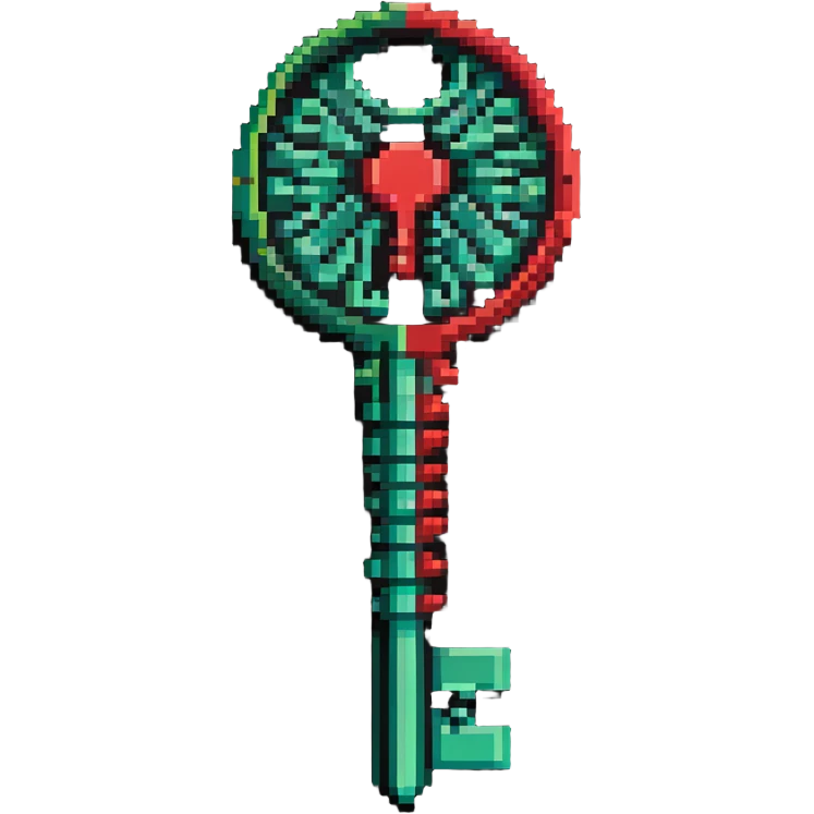 Member key with intricate green to red gradient pattern and special access symbols emoji