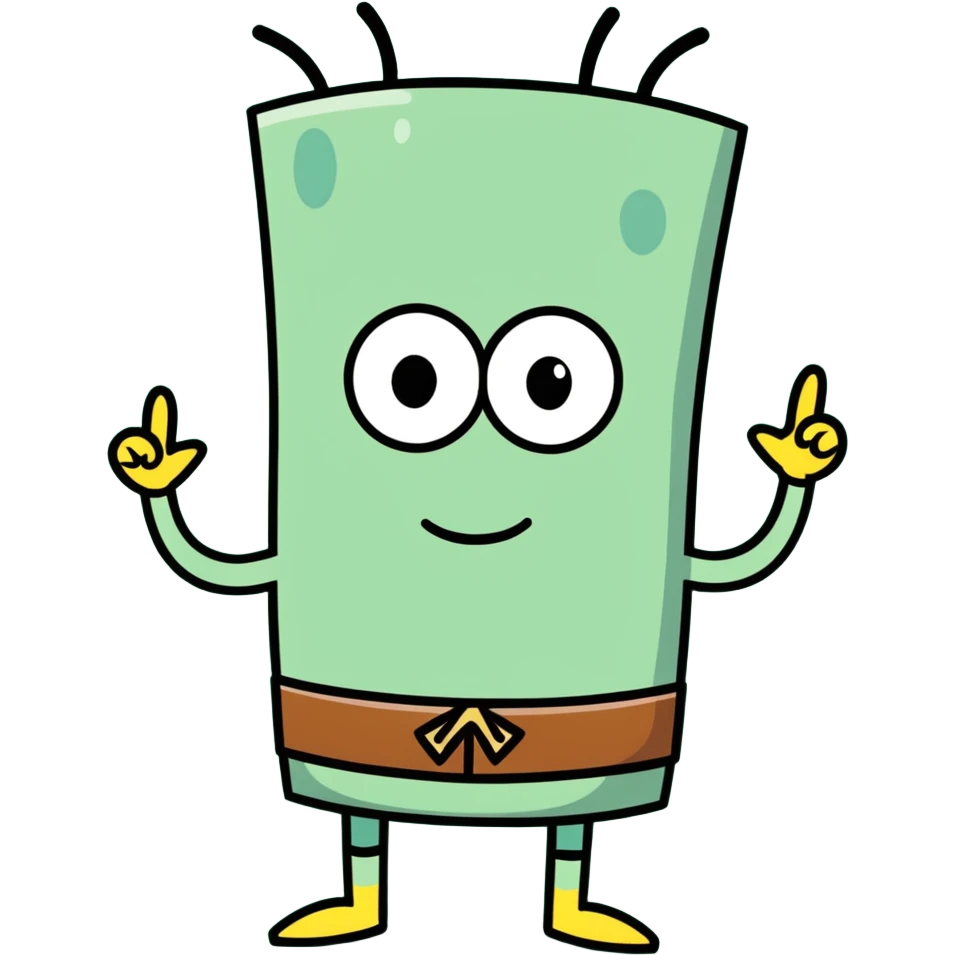 Plankton from Spongebob, arms crossed, smirking, green, cartoon style emoji