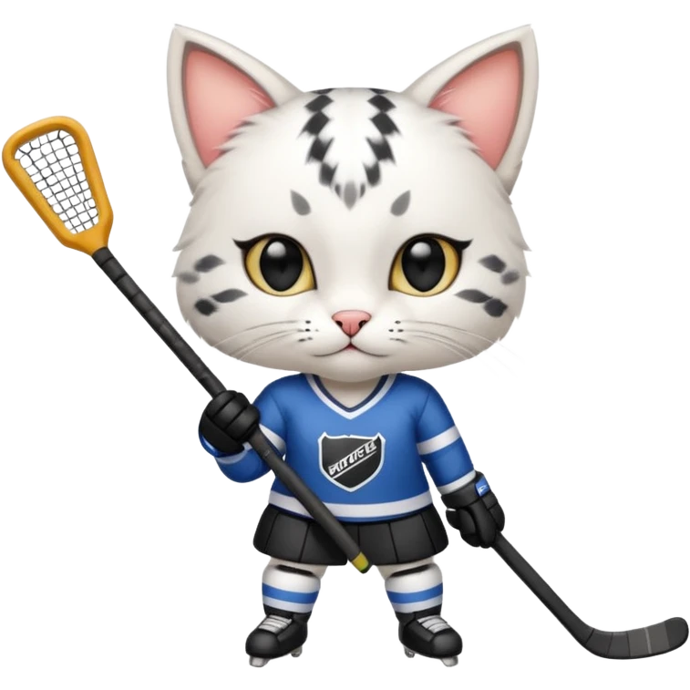 female cat hockey player with one hockey stick no net emoji