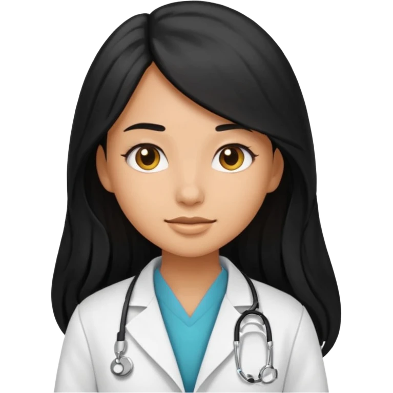 tan skin girl with long black hair wearing a doctor's coat, emoji style emoji