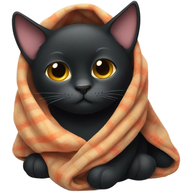black cat giving side eye while wrapped in blanket emoji