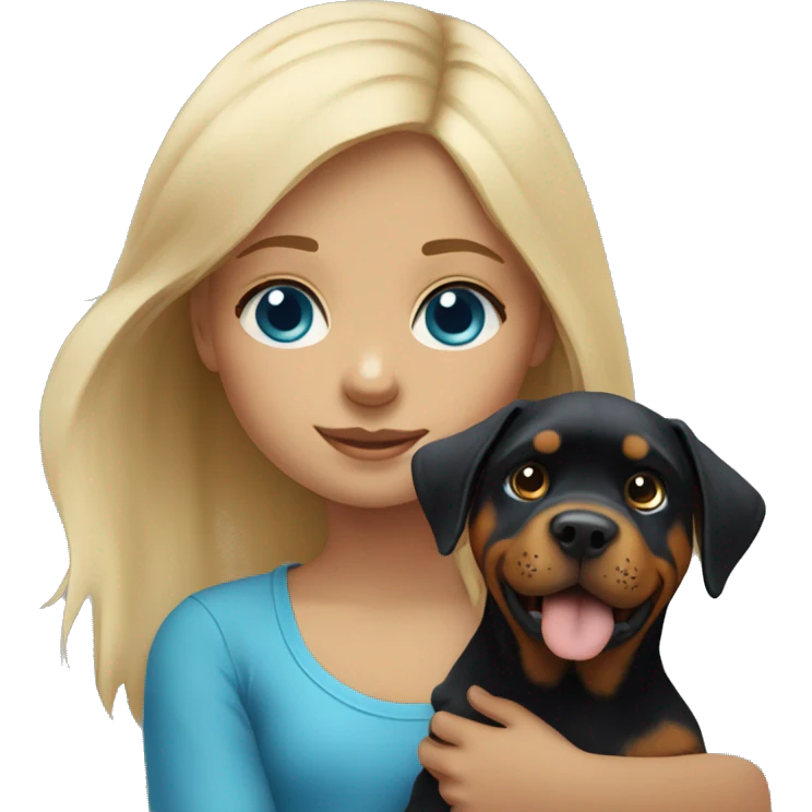 Little blonde hair girl with blue eyes and a puppy Rottweiler  emoji