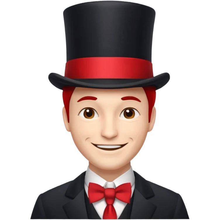 Man in top hat & long red tie, smile emoji