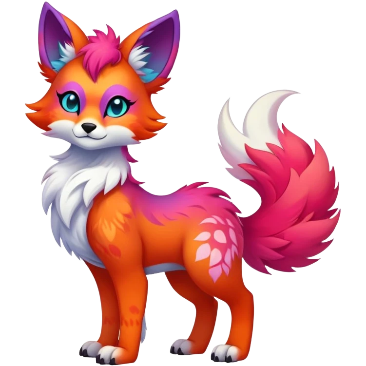 Neon-colored multi-colored cute cool exotic Falvie-Fionbri-fantasy-creature-fursona, full body, with markings emoji