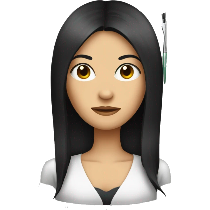 a woman with long black hair holding tweezers  emoji