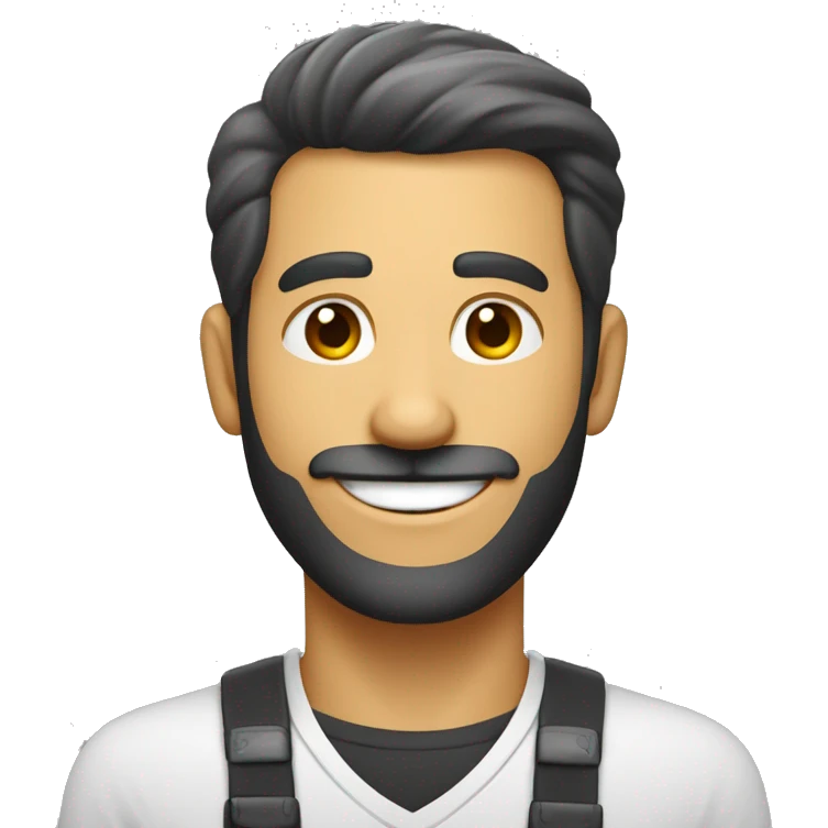 Homem com sorridente sem barba de gravata apontando o dedo emoji