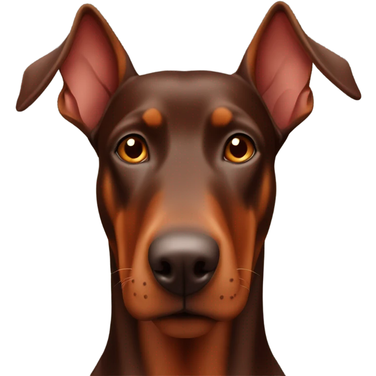 Red and brown Doberman without cropped ears face facing front happy expression  emoji